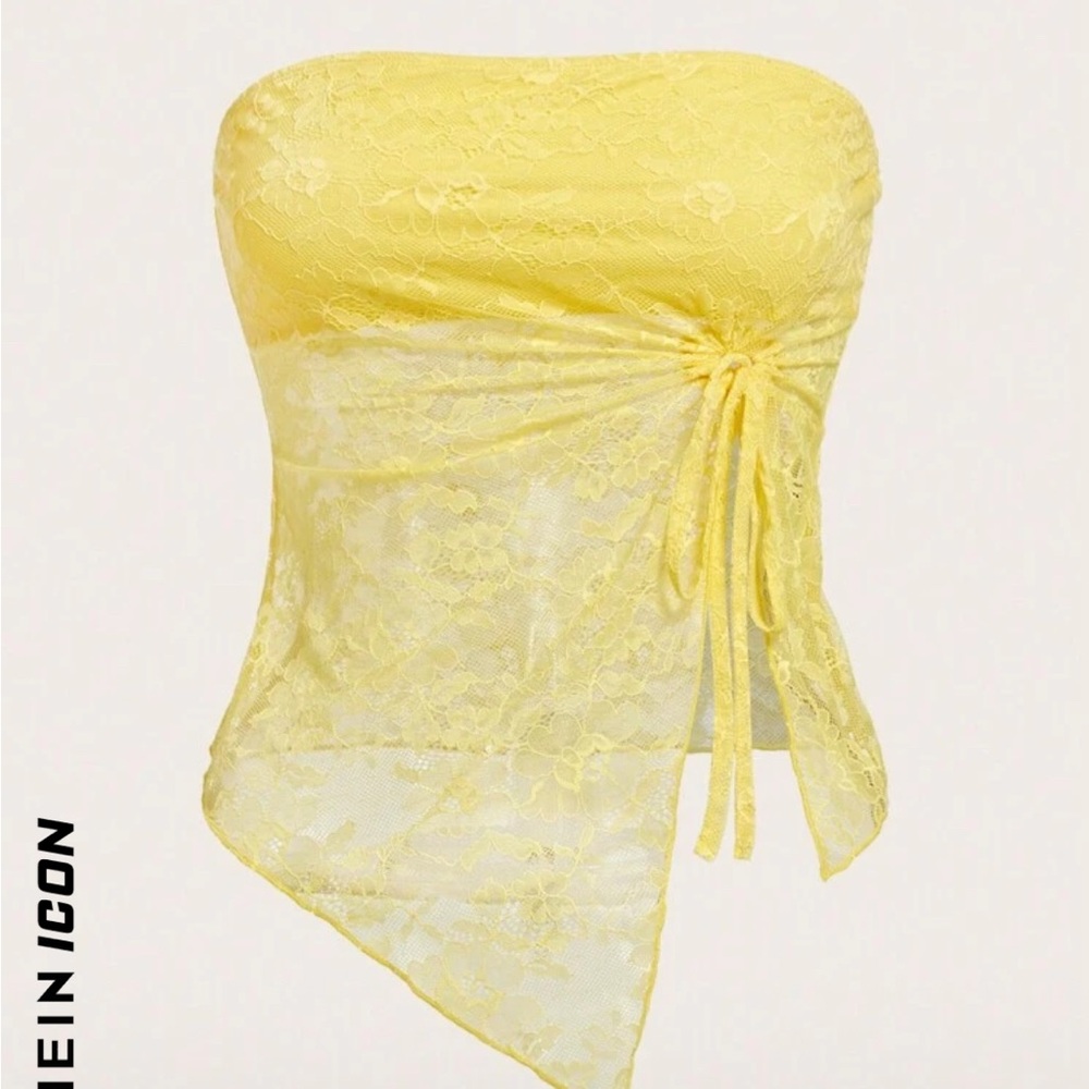 Yellow Lace Strapless Top